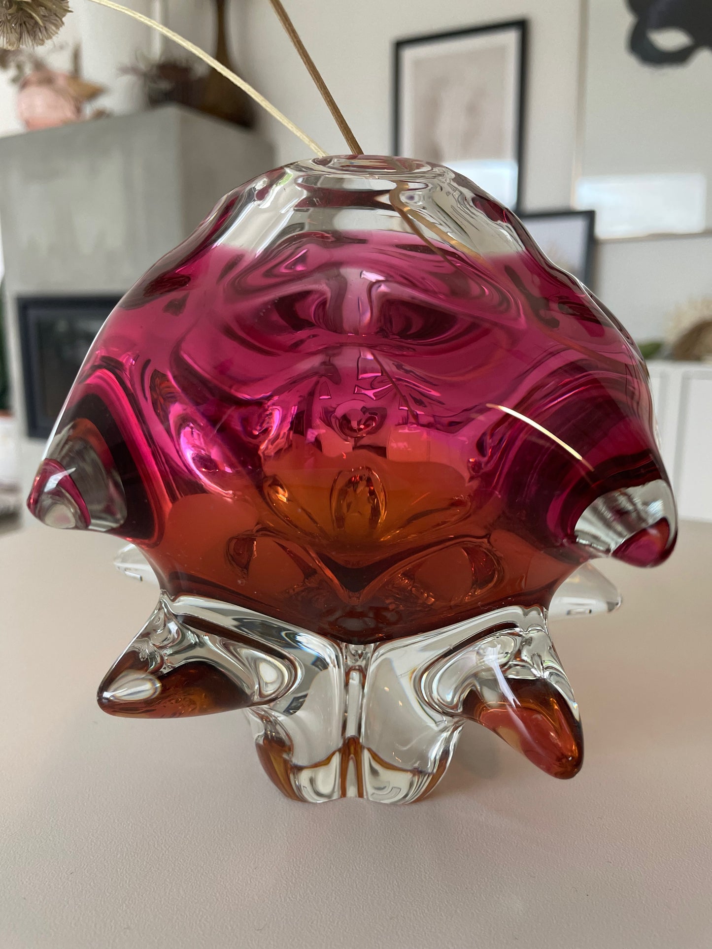 Rosa og gul glassvase Josef Hospodka