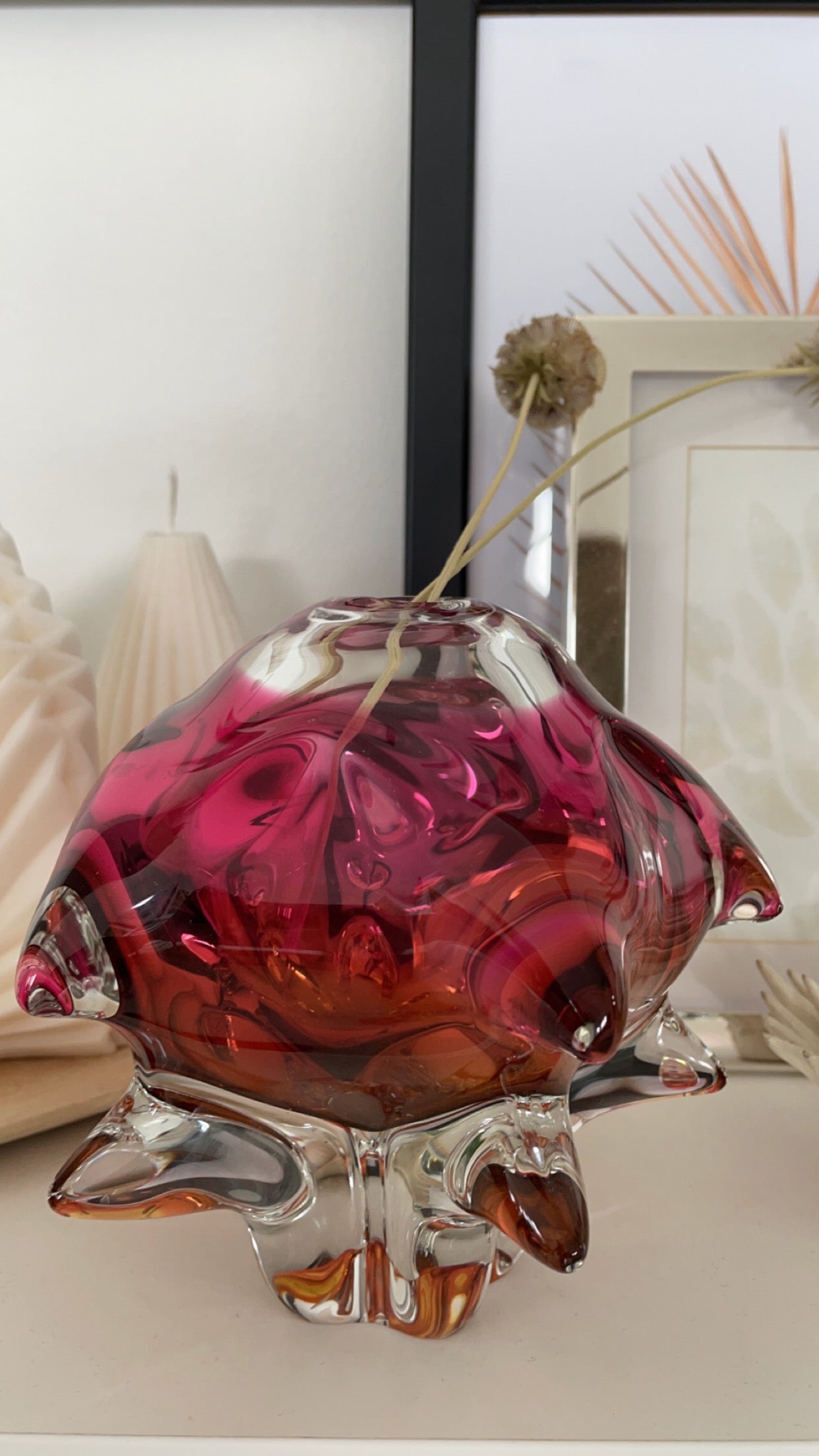 Rosa og gul glassvase Josef Hospodka