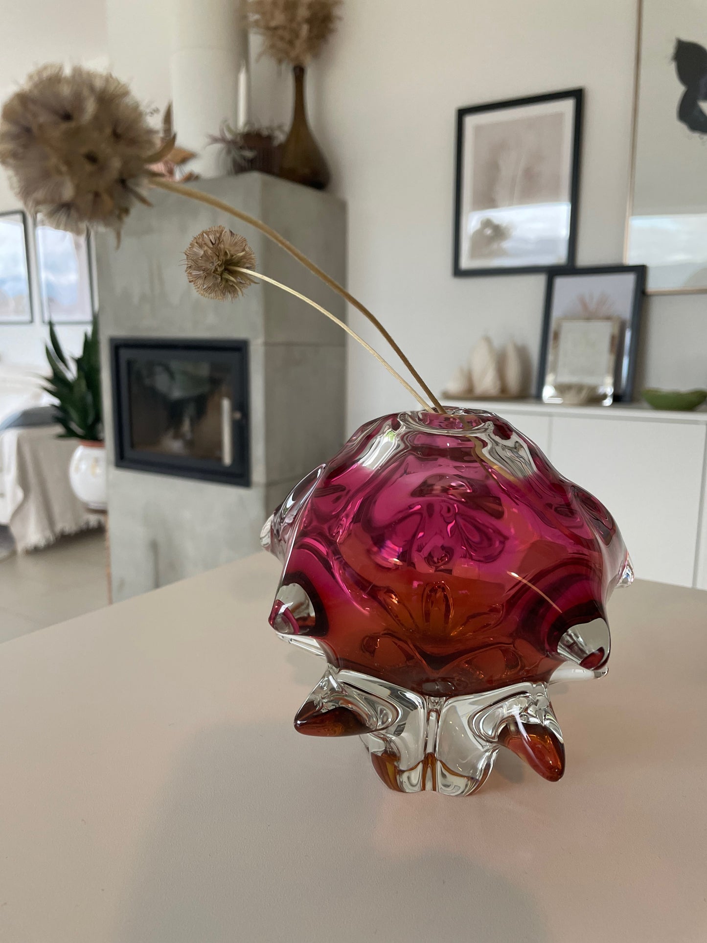 Rosa og gul glassvase Josef Hospodka