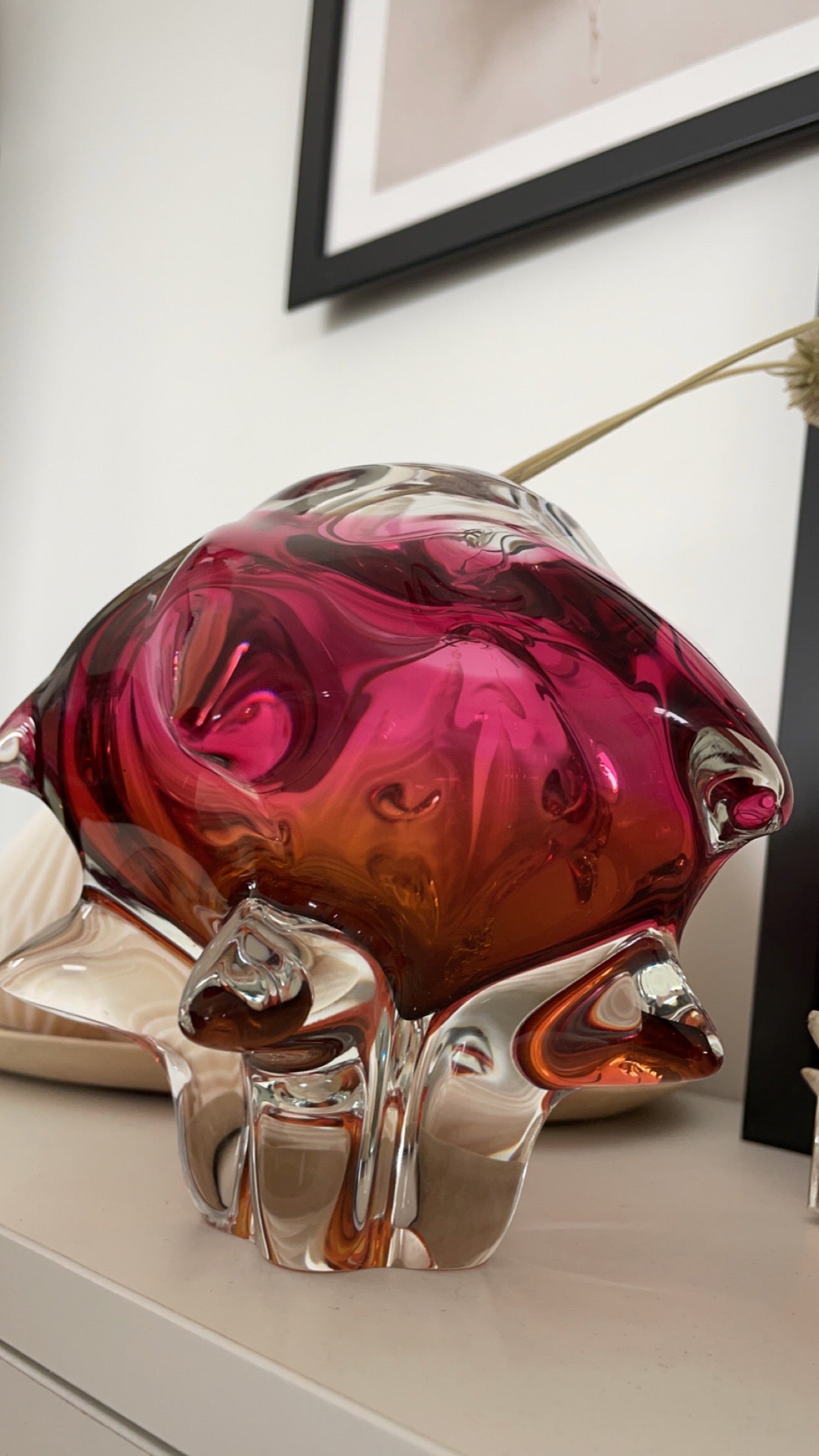 Rosa og gul glassvase Josef Hospodka