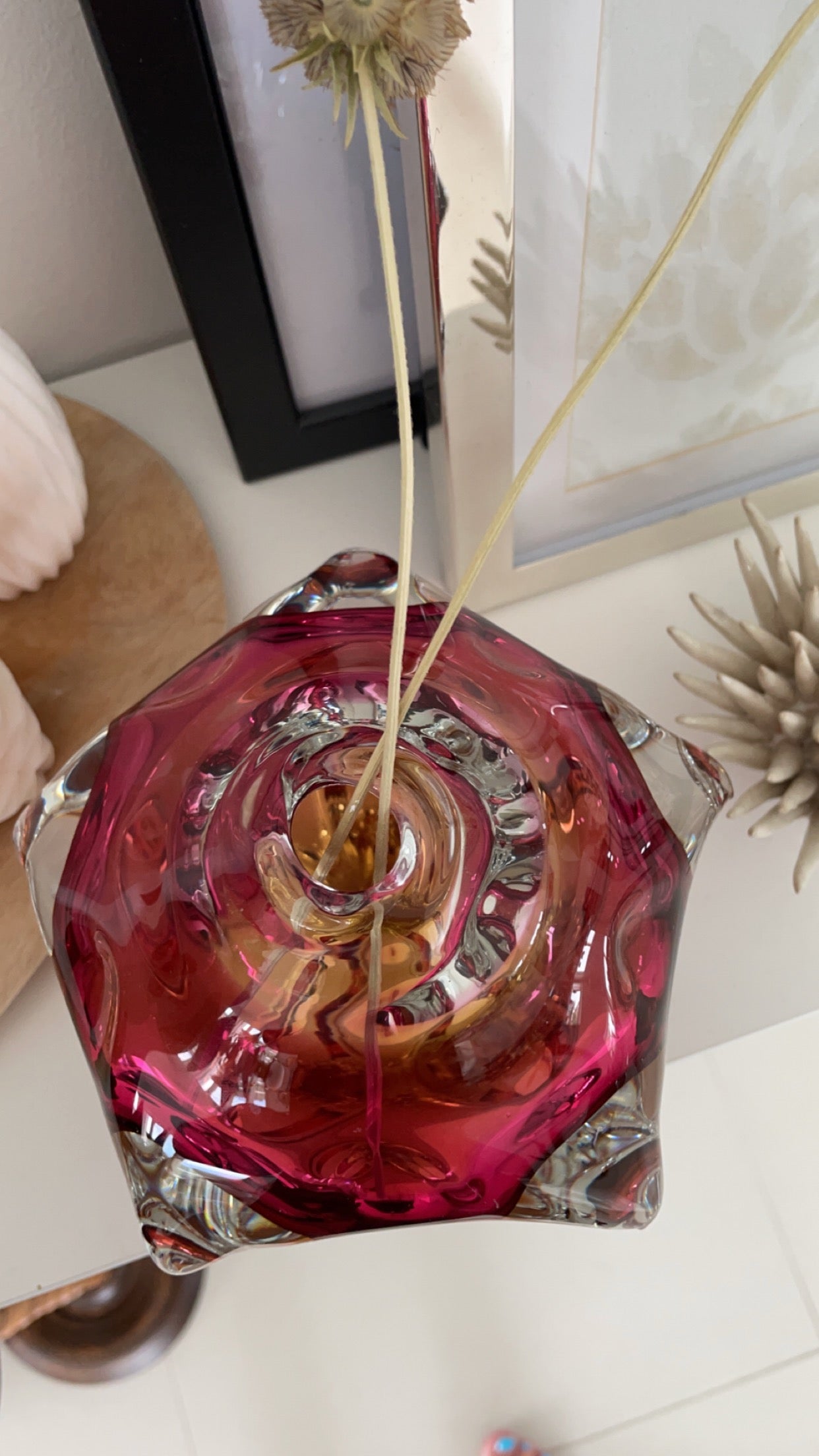 Rosa og gul glassvase Josef Hospodka