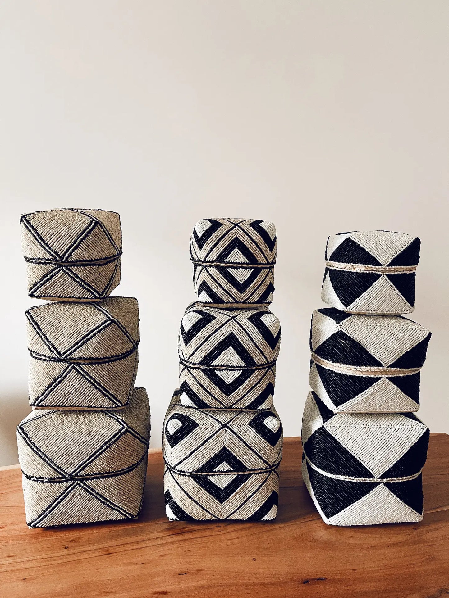 Melasti Beaded Box Black & White - Set of 3