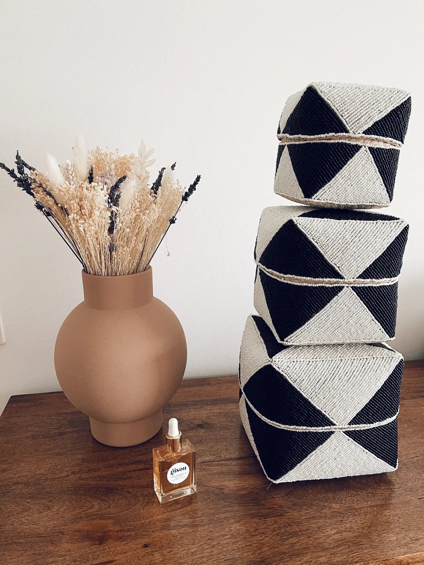 Melasti Beaded Box Black & White - Set of 3